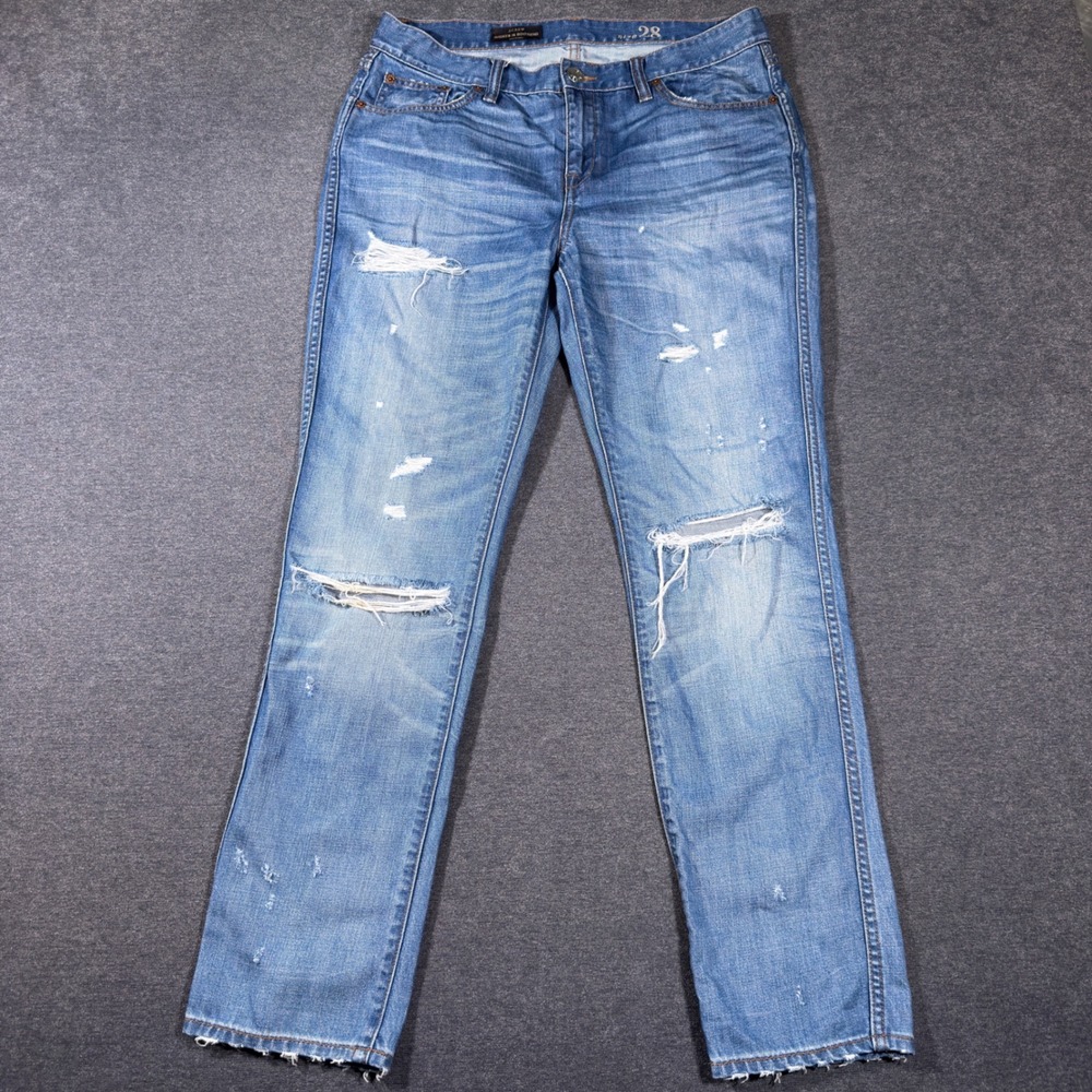J.Crew Broken In Boyfriend Jeans Women 32 Blue Distressed Denim Medium Wash Mom